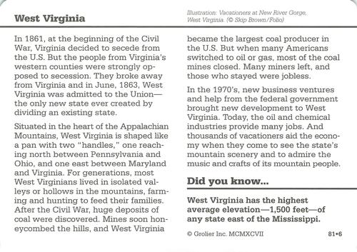 1994-01 Grolier Story of America Cards #81.6 West Virginia Back