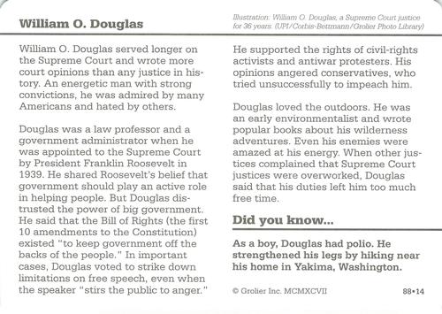 1994-01 Grolier Story of America #88.14 William O. Douglas Back