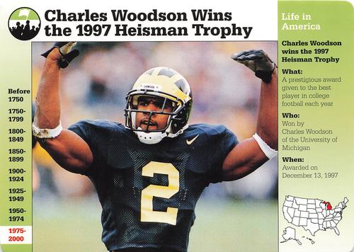 1994-01 Grolier Story of America Cards #120.11 Charles Woodson Wins the 1997 Heisman Trophy Front
