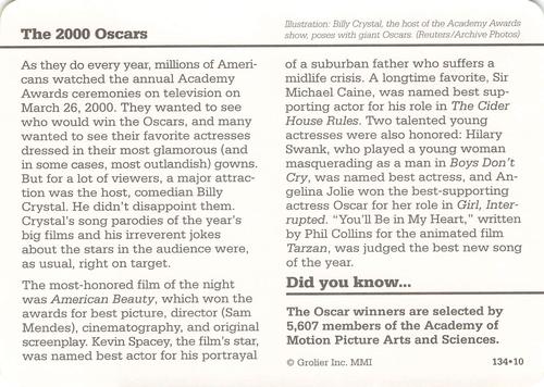 1994-01 Grolier Story of America Cards #134.10 The 2000 Oscars Back