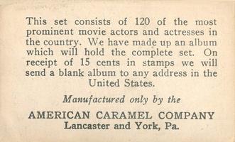 1921 American Caramel Movie Stars (E123) #34 Irene Rich Back