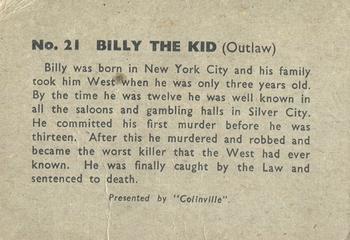 1960 Colinville Prairie Pioneers #21 Billy The Kid Back