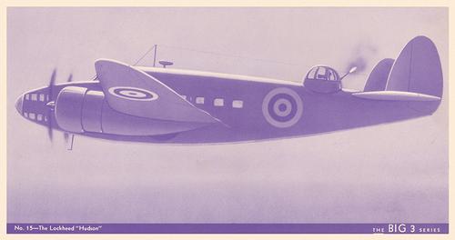 1940 World Wide Gum “The BIG 3 Series” Premiums (V402B) #15 The Lockheed “Hudson” Front