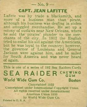1933 World Wide Gum Sea Raiders (U.S. Version) (R124)  #9 Captain Jean Lafitte Back