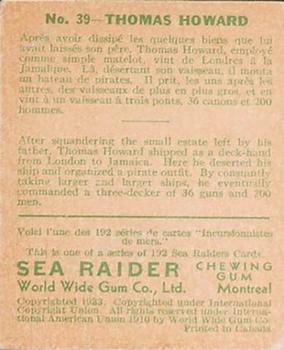 1933 World Wide Gum Sea Raiders (Canadian Version / English & French) (V359-2) #39 Thomas Howard Back