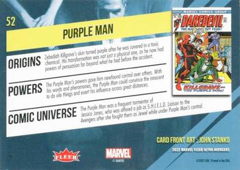 2022 Fleer Ultra Marvel Avengers #52 Purple Man Back