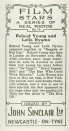 1937 John Sinclair Film Stars #75 Roland Young / Leila Hyams Back