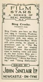 1937 John Sinclair Film Stars #8 Bing Crosby Back