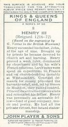 1991 Imperial Tobacco Co.1935 Player's Kings & Queens of England (reprint) #8 Henry III Back