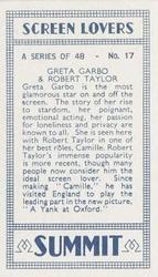 1938 Summit Screen Lovers #17 Greta Garbo / Robert Taylor Back