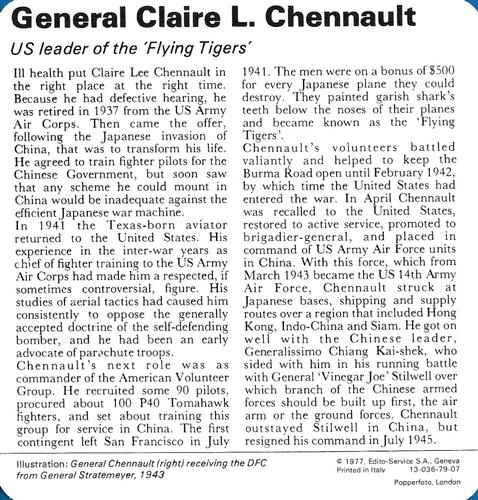 1977 Edito-Service World War II - Deck 79 #13-036-79-07 General Claire L. Chennault Back