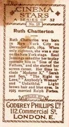 1930 Godfrey Phillips Cinema Stars (B&W) #18 Ruth Chatterton Back