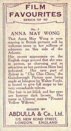 1934 Abdulla Film Favorites #1 Anna May Wong Back