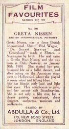 1934 Abdulla Film Favorites #36 Greta Nissen Back