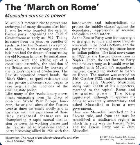 1977 Edito-Service World War II - Deck 103 #13-036-103-21 The 'March on Rome' Back