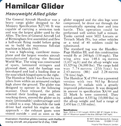 1977 Edito-Service World War II - Deck 111 #13-036-111-07 Hamilcar Glider Back
