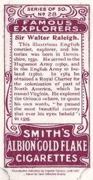 1997 Card Collectors Society 1911 F. & J. Smith's Famous Explorers (reprint) #28 Sir Walter Raleigh Back