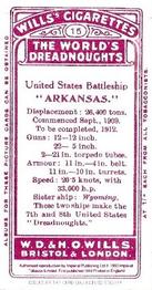 1993 Card Collectors Society 1910 Wills's The World's Dreadnoughts (reprint) #15 Arkansas Back