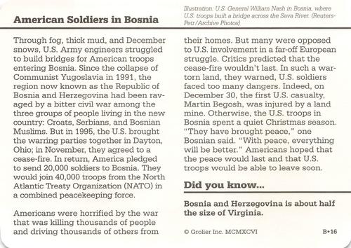 1996-97 Grolier Story of America Cards - Year in Review #B.16 American Soldiers in Bosnia Back