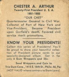 1940 Trio Gum Presidents (R210) #NNO Chester A. Arthur Back