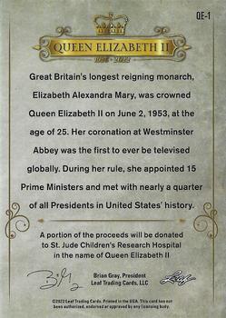 2022 Leaf Queen Elizabeth II Remembrance #QE-1 Queen Elizabeth II Back