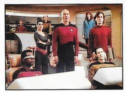 1992 Panini Star Trek: The Next Generation Stickers (Red backs) #107 Bridge crew, Dr. Crusher and Wyatt on the bridge Front
