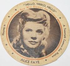 1943 Dixie Cup Lids Movie Stars (F5-9) #NNO Alice Faye Front