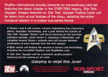 1995 SkyBox Star Trek: Voyager Season One Series One - Promos #N1 Warping to retail this June! (Voyager Crew) Back