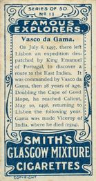 1911 F. & J. Smith's Famous Explorers #11 Vasco da Gama Back
