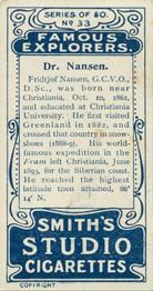 1911 F. & J. Smith's Famous Explorers #33 Fridtjof Nansen Back