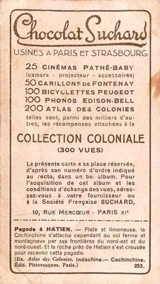 1933 Suchard Collection Coloniale (25 Cinémas backs) #253 Hantien - Pagode (Indochine - Cochinchine) Back