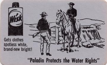 1959 Wisk Detergent Paladin (Have Gun Will Travel) #NNO Paladin Protects the Water Rights Front