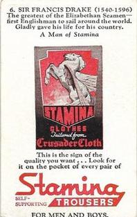 1950 Stamina Clothes Men of Stamina Series No. 4 #6 Sir Francis Drake Back