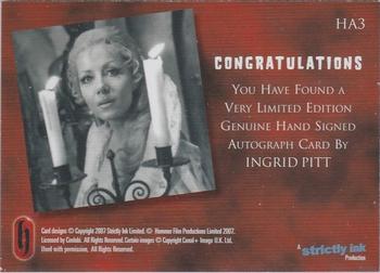 2008 Strictly Ink Hammer Horror Series 1 - Autographs #HA3 Ingrid Pitt Back