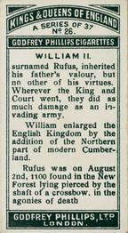 1925 Godfrey Phillips Kings and Queens of England #26 William II Back