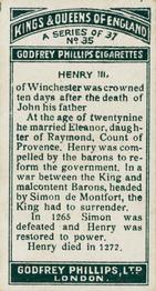 1925 Godfrey Phillips Kings and Queens of England #35 Henry III Back