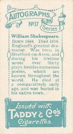 1910 Taddy & Co.'s Autographs Series 1 #17 William Shakespeare Back