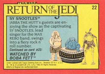 1983 Scanlens Star Wars Return of the Jedi #22 Sy Snootles Back