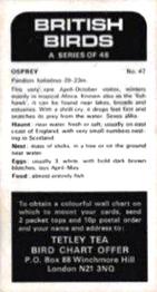 1975 Tetley Tea British Birds #47 Osprey Back