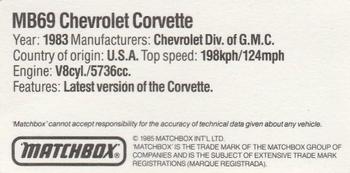 1985 Matchbox Models #MB69 Chevrolet Corvette Back