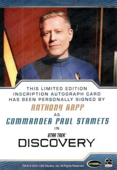 2023 Rittenhouse Star Trek Discovery Season Four - Inscription Autographs #NNO Anthony Rapp Back