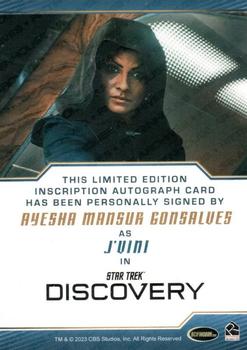 2023 Rittenhouse Star Trek Discovery Season Four - Inscription Autographs #NNO Ayesha Mansur Gonsalves Back