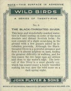 1934 Player's Wild Birds (Large) #6 The Black-Throated Diver Back