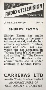 1955 Carrerras Radio & Television Favourites (Unissued) #6 Shirley Eaton Back