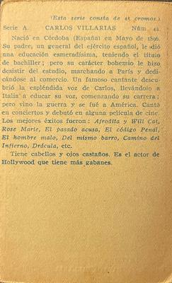 1932 Artistas De Cine Sonoro #42 Carlos Villarías Back
