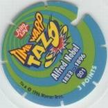1996 Frito-Lay Looney Tunes Time Warp Techno Tazos #201 Alfred Nobel Back