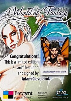 2012 Breygent World of Fantasy - Z-Cards Autographs #ZA-AC1 Adam Cleveland Back