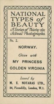 1925 Notaras National Types of Beauty #2 Norway Back