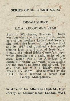1958 Madison Recording Stars #33 Dinah Shore Back