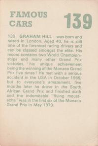 1972 Famous Cars #139 Graham Hill Back